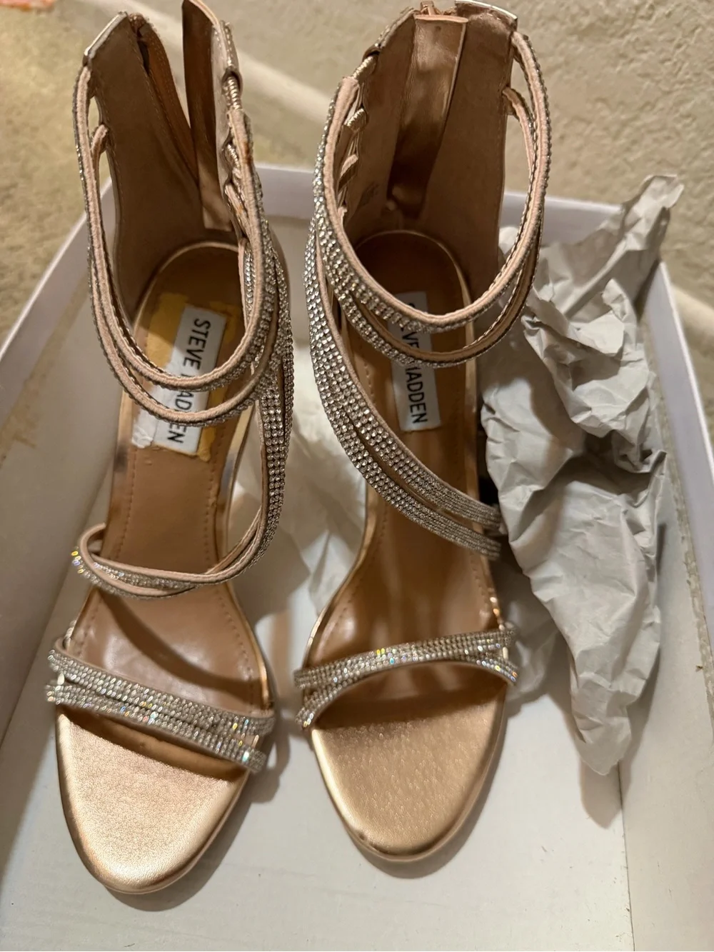 Steve Madden Gold Rhinestone-Strap Stiletto Heels